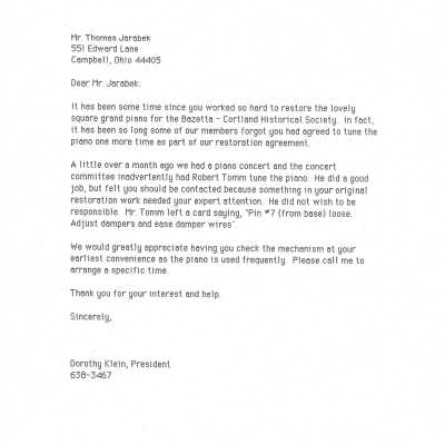 Letter from Dorothy Klein to Thomas Jarabek