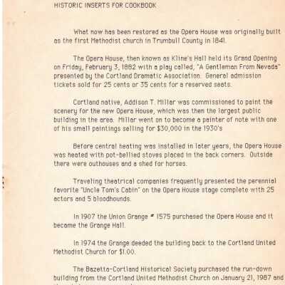 Opera House History Notes for Cookbook