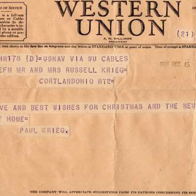 Christmas Telegram US Navy 1943