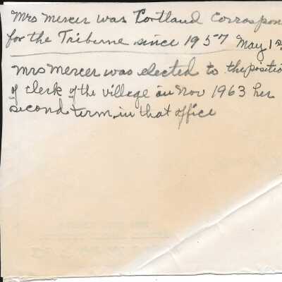 Note about Jean Mercer - Village Clerk and Tribune reporter for Cortland
