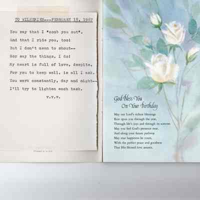 Treasury of Birthday Thoughts Card from Vera to Wilhemien Viets 1967