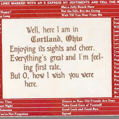 Here I am in Cortland Ohio Postcard