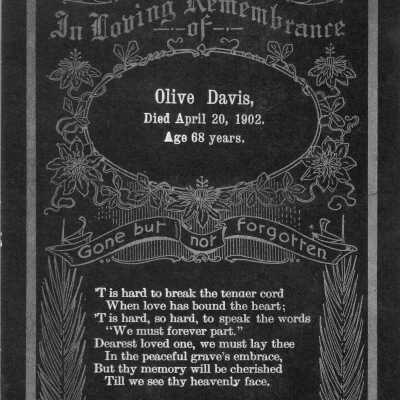 Memorial Card for Olive Davis