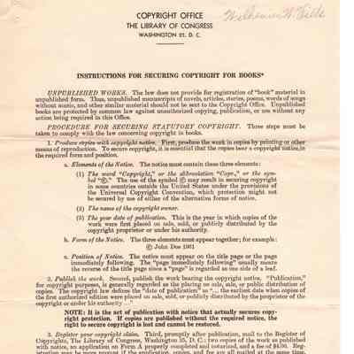 Wilhemien Viets Copyright Letter and Envelope from the Library of Congress