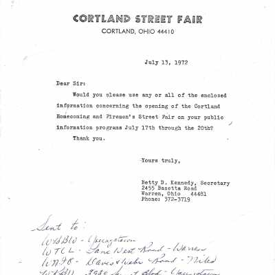 1972 Publicity Letter with distribution List