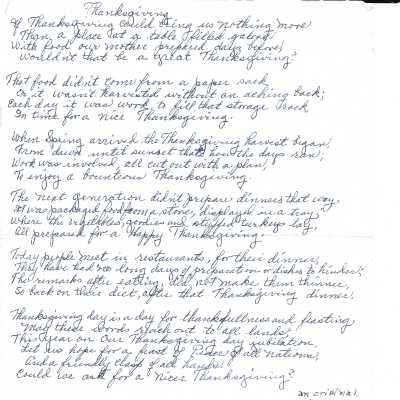 Poem "Thanksgiving" by Olga Hitchcock