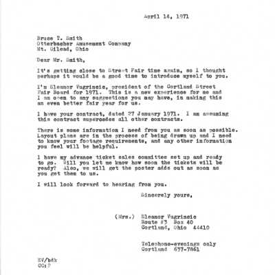 Street Fair Correspondence with OtterBacher Amusement Company