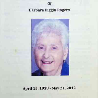 Funeral Service program for Barbara Biggin Rogers