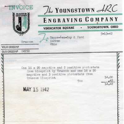 Invoice from Youngstown Engraving Company