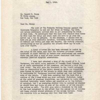 Letter to Dr. Harold H. Brown about the Richards Mill Fire