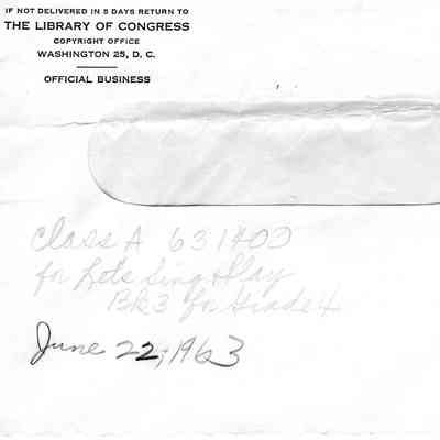 Library of Congress Copywright Certificate and Envelope 1963 Let's Sing and Play BK3 for Grade 4