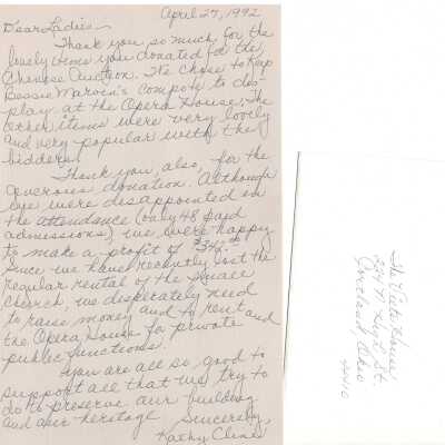 Letter from Kathy Cline to the Viets House Museum