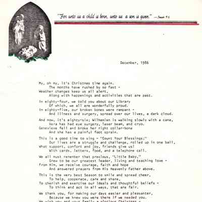 Christmas Poem From December 1986 About the Past Year