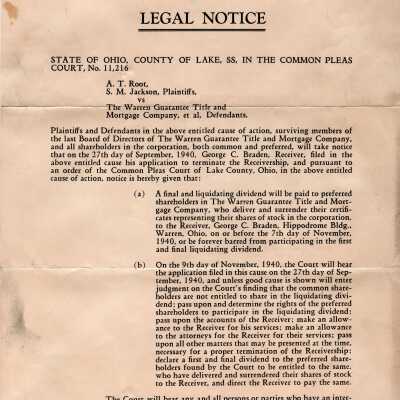 Common Pleas Court notice of Settlement of Receivership