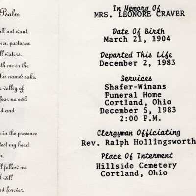 Funeral for Leonore Craver