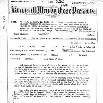 Cortland Opera House Deed 1958