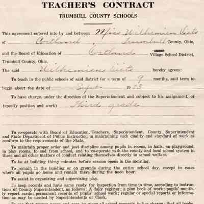 Wilhemien Viets Teacher's Contract 1923