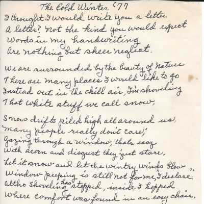 "The Cold Winter of "77" - Poem by Olga Hitchcock