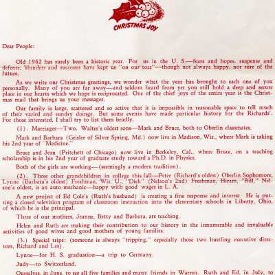 Christmas letter from Mark and Gertrude Richards