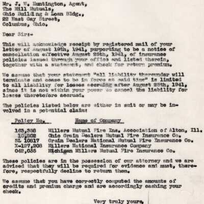 Letter from Richards Milling Co. to Insurance Company -The Mill Mutuals