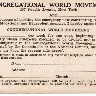 Congregational World Movement Pledge Card