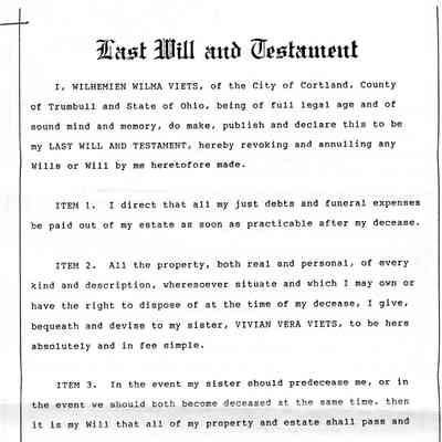 Last Will and Testament of Wilhemien Viets