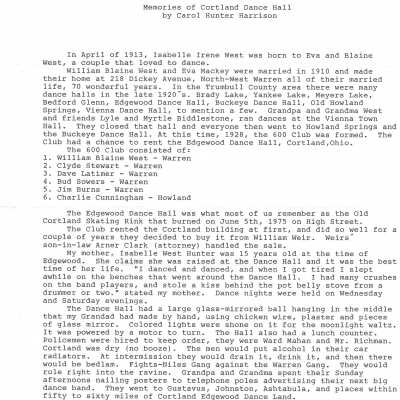 Memories of Cortland Dance Hall by Carol Hunter Harrison