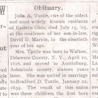 Obituary of Julia A. Tuttle