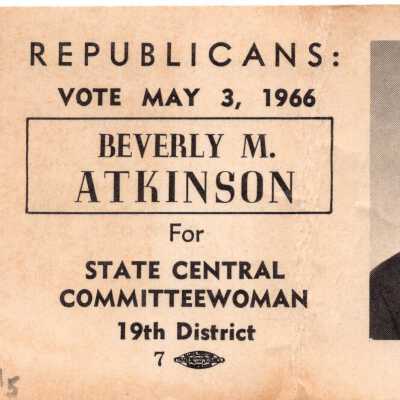 Campaign Advertisement for Beverly Atkinson 1966 19th District State Central Committeewoman