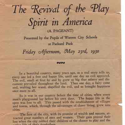 Warren City School Pageant Program -1930