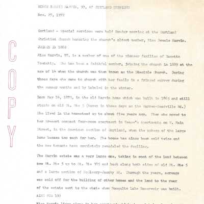 Newspaper Article for Bessie Marvin 97th Birthday