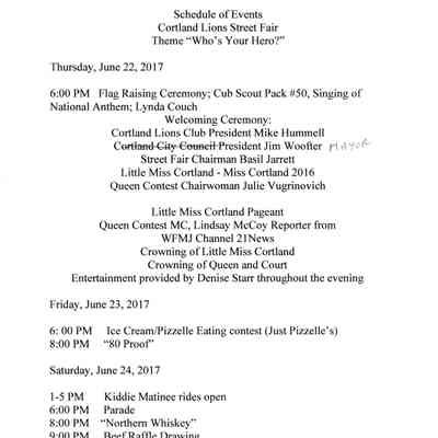 2017 Street Fair Schedule of Events