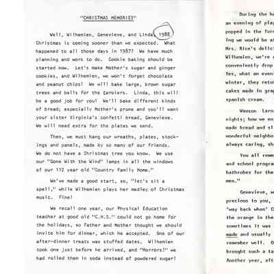 Christmas Memories Booklet Christmas Card (1988)