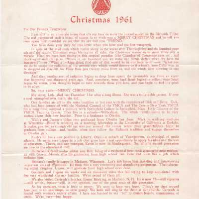 1961 Christmas Letter - Richards Mark and Gertrude