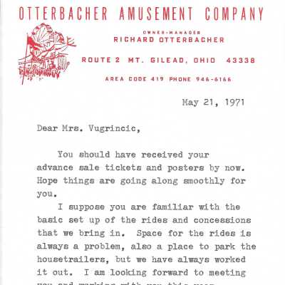 Letter from Otterbacher Amusement Company