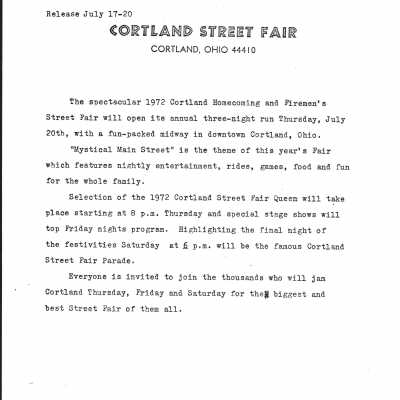 1972 Cortland Street Fair Press Release