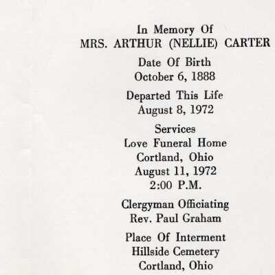 Funeral for Mrs. Arthur (Nellie) Carter