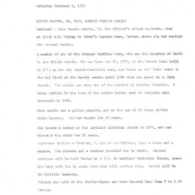 Bessie Marvin Obituary Text