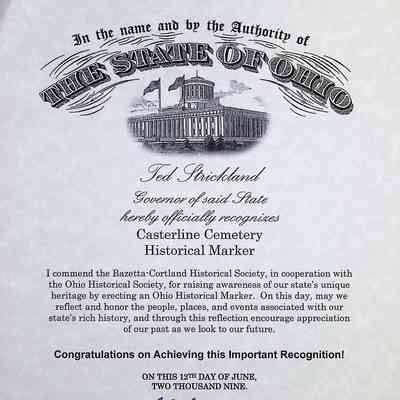governor Ted Strickland recognition of Casterline Cemetery Marker