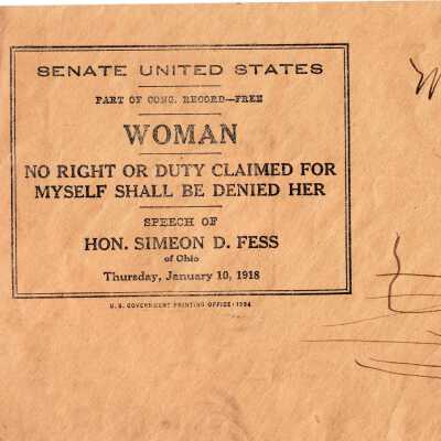 Womans Suffrage Speech by Senator Simeon D. Fess