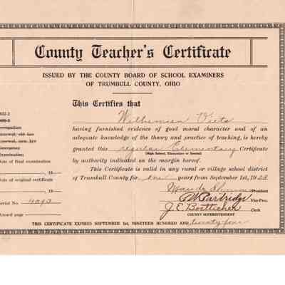 Wilhemien Viets County Teacher's Certificate