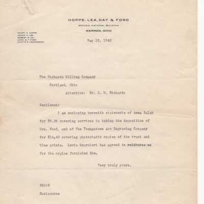 Letter to Richards Milling Company from Hoppe, Lea, Day & Ford
