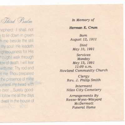 In Memory of Herman E. Crum