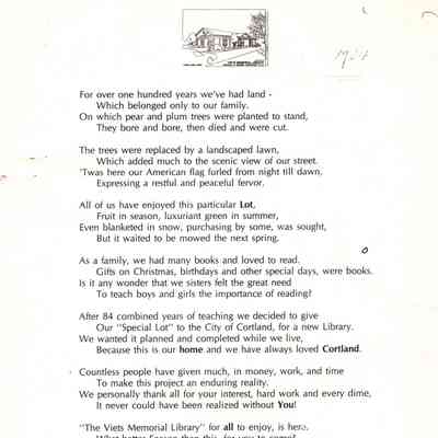 Poem About the Viets Memorial Library By Vera and Wilhemien Viets