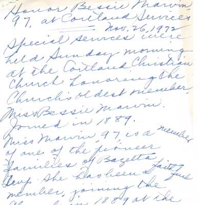 Notes for Bessie Marvin's 97th Birthday Celebration