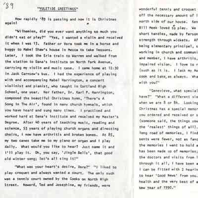 Yuletide Greetings Bulletin Christmas Card (1989)