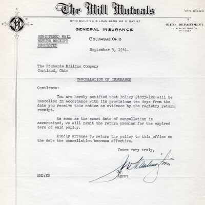 Cancellation of Insurance at Richards Milling Co.