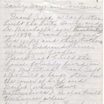 Early Days in Cortland - Transcribed by Vera Viets