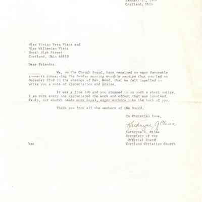 Letter from Cortland Christian Church to the Viets sistes