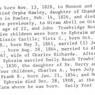 Biographical Information from Historical Collections of Bazetta Township Cortland, Ohio by Thomas J. Kachur 1983